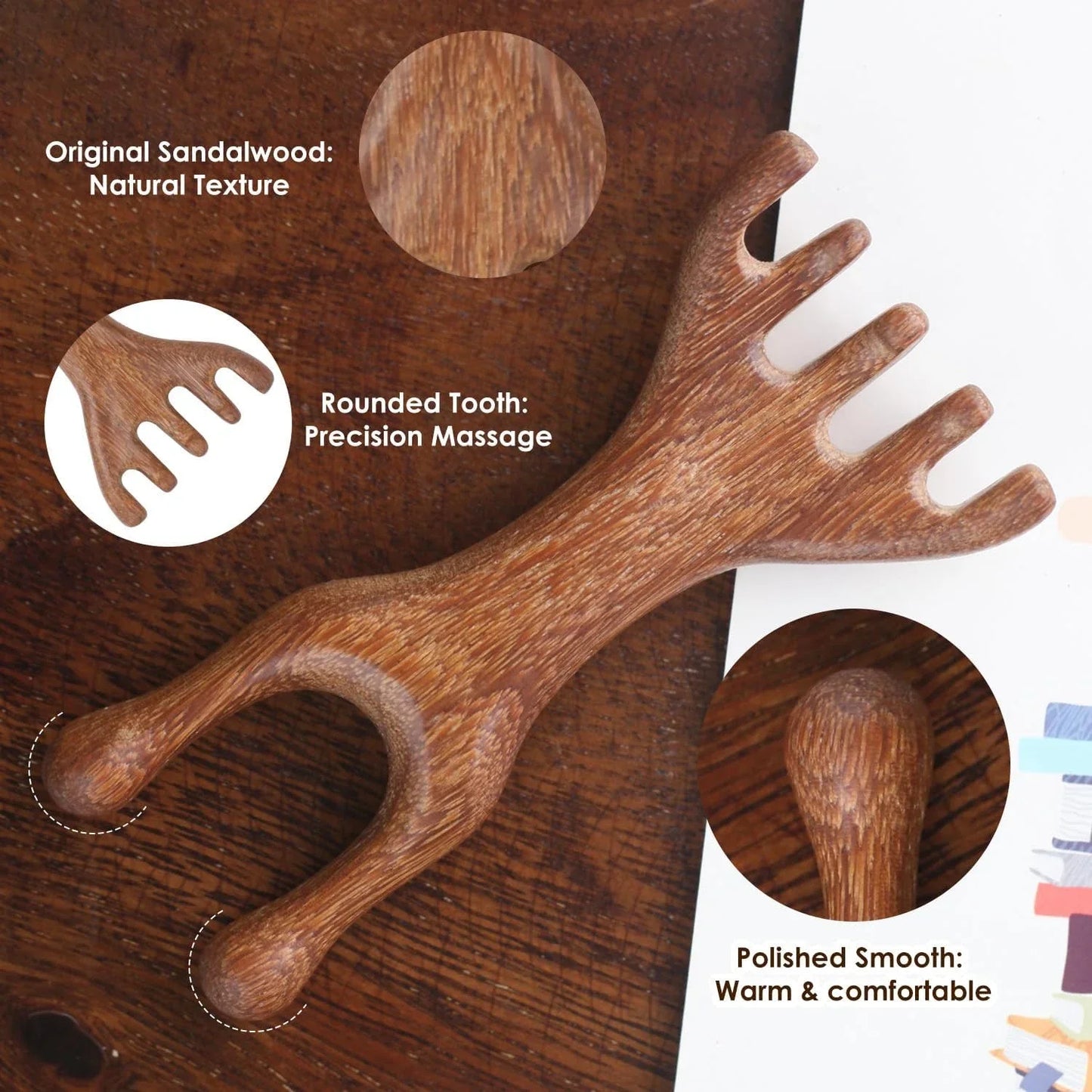 Natural Sandalwood Five-Claw Scalp Massager Gua Sha