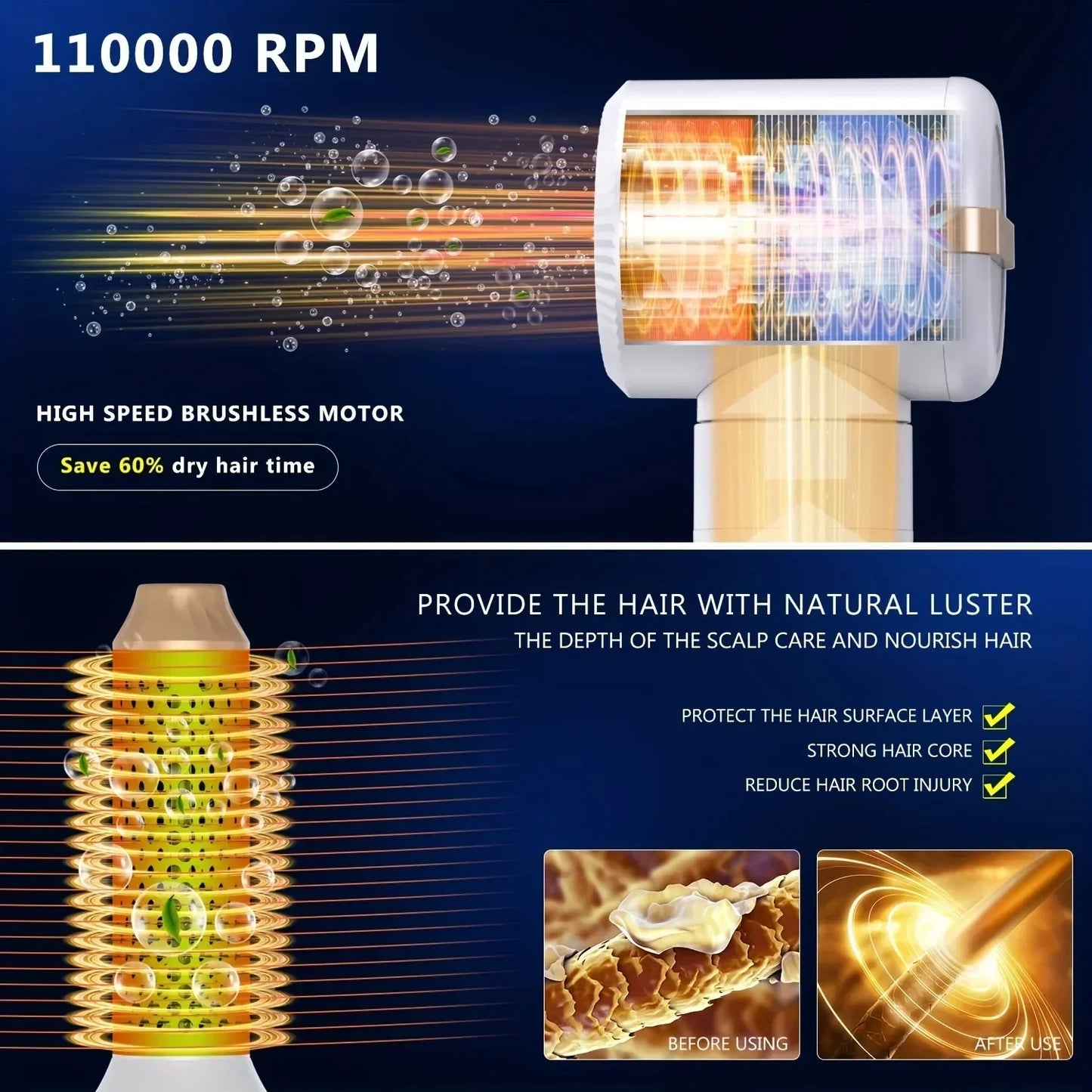 7 In 1 Hair Dryer Brush Brushless High Speed Hair Dryer